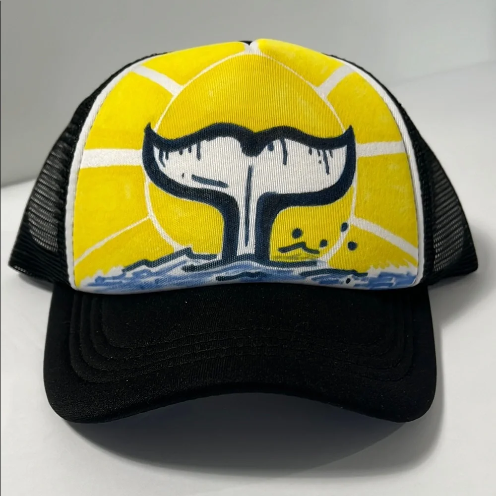 Whale Tail Sunrise Youth Trucker Hat - Black & Yellow